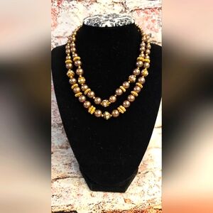 1950s Brown Beaded with Gold Beads Necklace